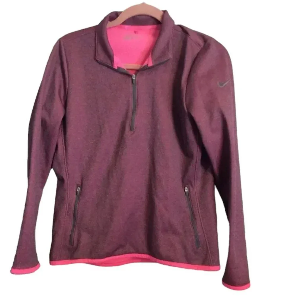 Nike womens golf jacket pullover partial zip large L therma fit long sleeve